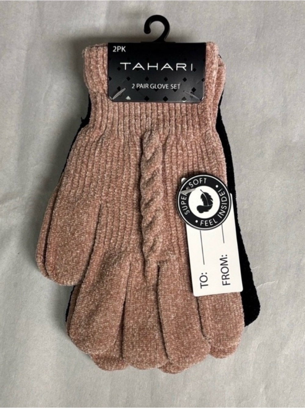 New Tahari Gloves 2 Pairs Set Women’s Pink & Black Knit Casual Winter Preppy